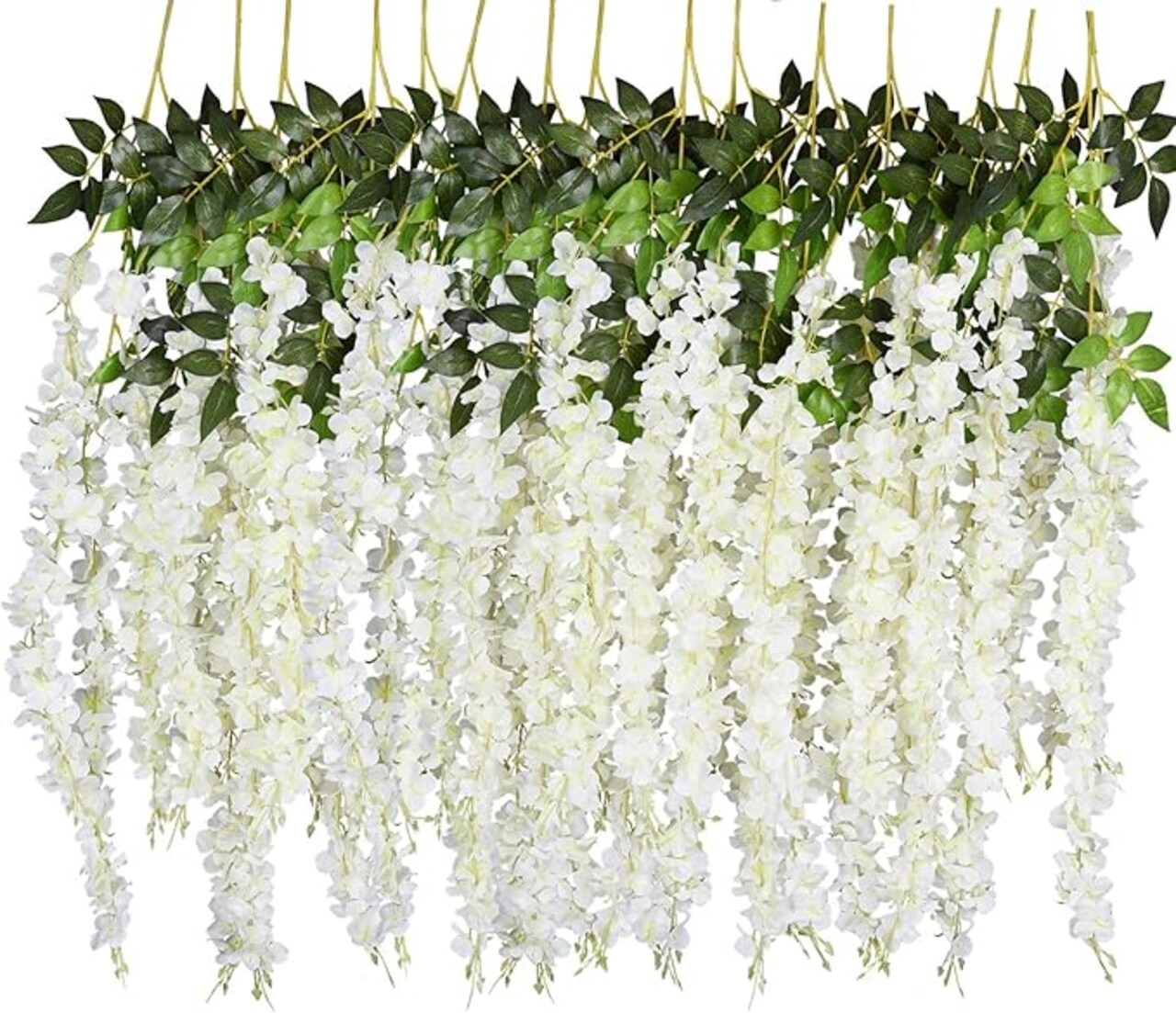 6 Pack Artificial Fake Wisteria Vine Ratta Hanging Garland, 3.75 Feet/Piece Silk Flowers String Home Party Wedding Decor (6PCS-Large White Wisteria)